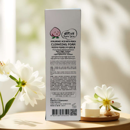 Back view of Esfolio Hyaluronic Acid Peach Cleansing Foam box.
