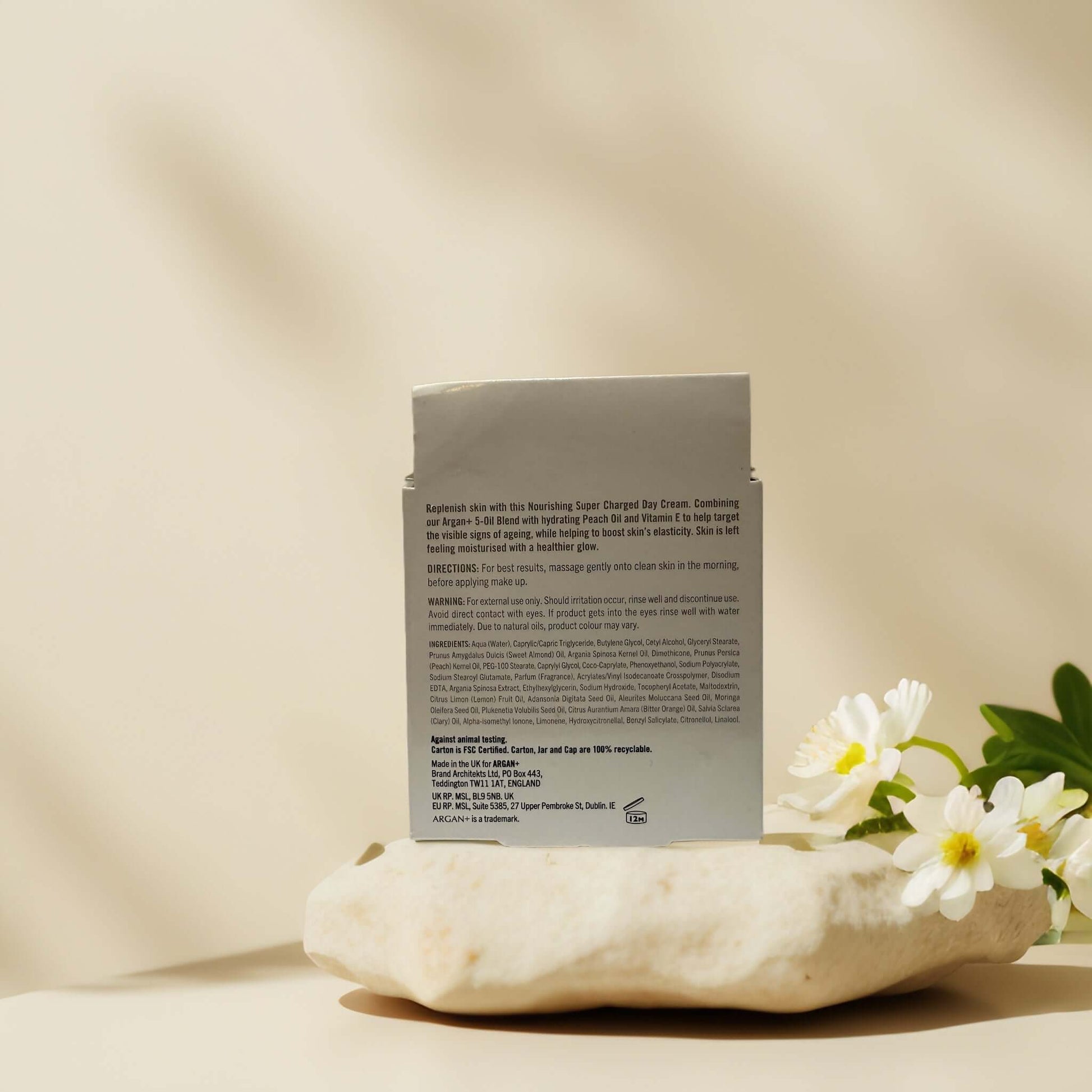 Back of Hydrating & Firming Day Cream packaging.