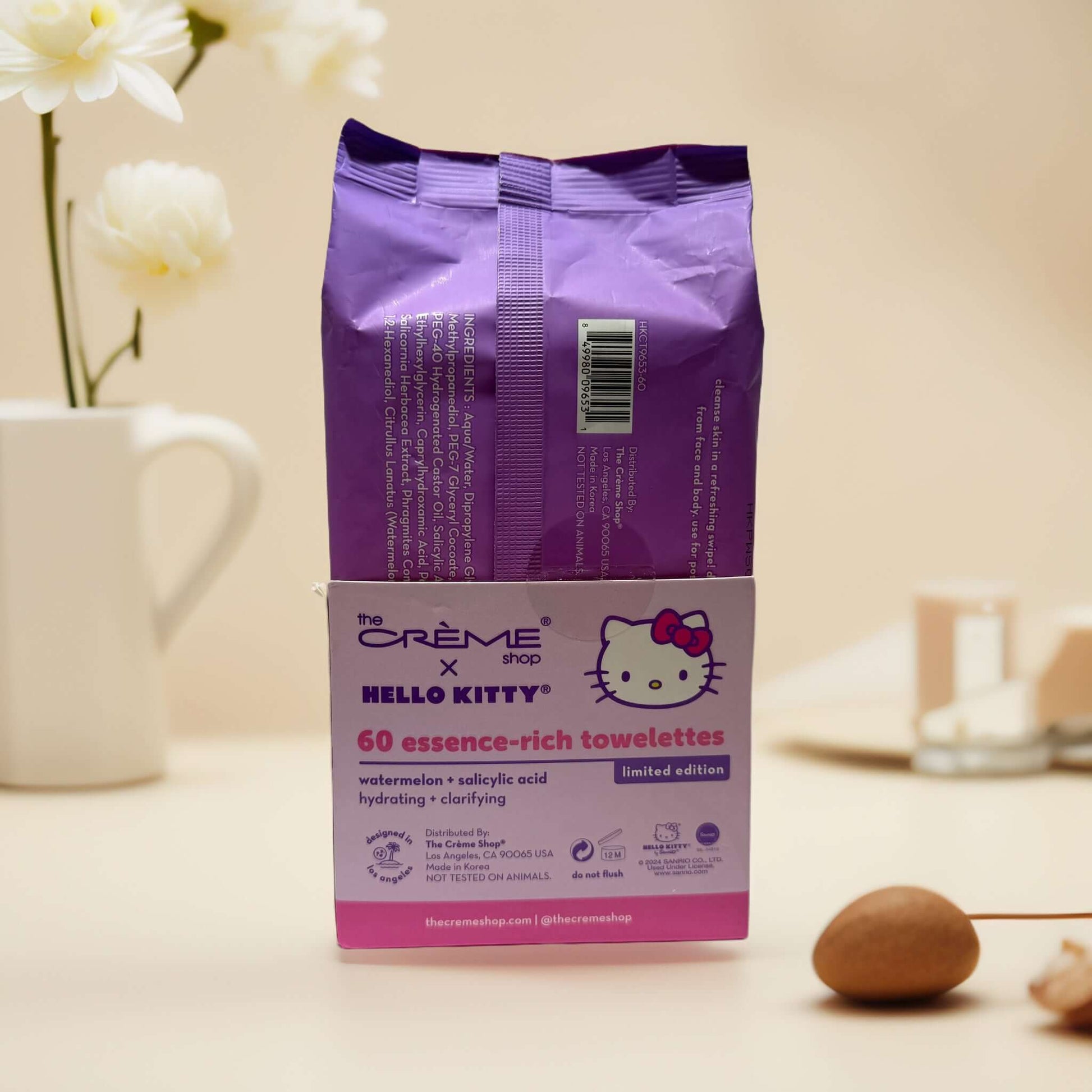 Hello Kitty cleansing wipes with watermelon extract, 60ct pack.