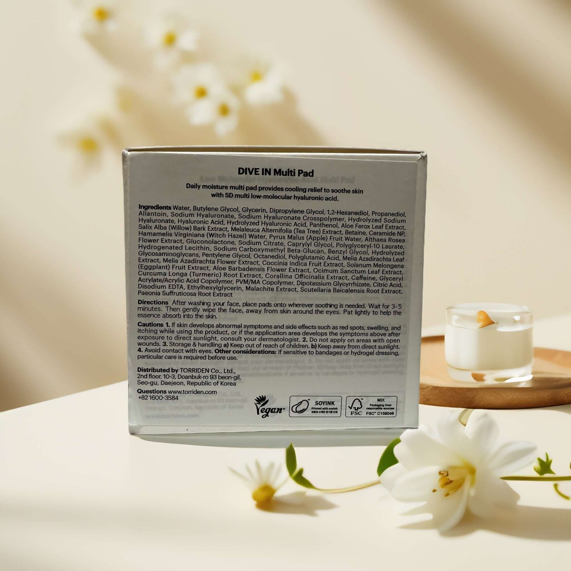 Back of Torriden Dive-In Multi Pad packaging with ingredients.