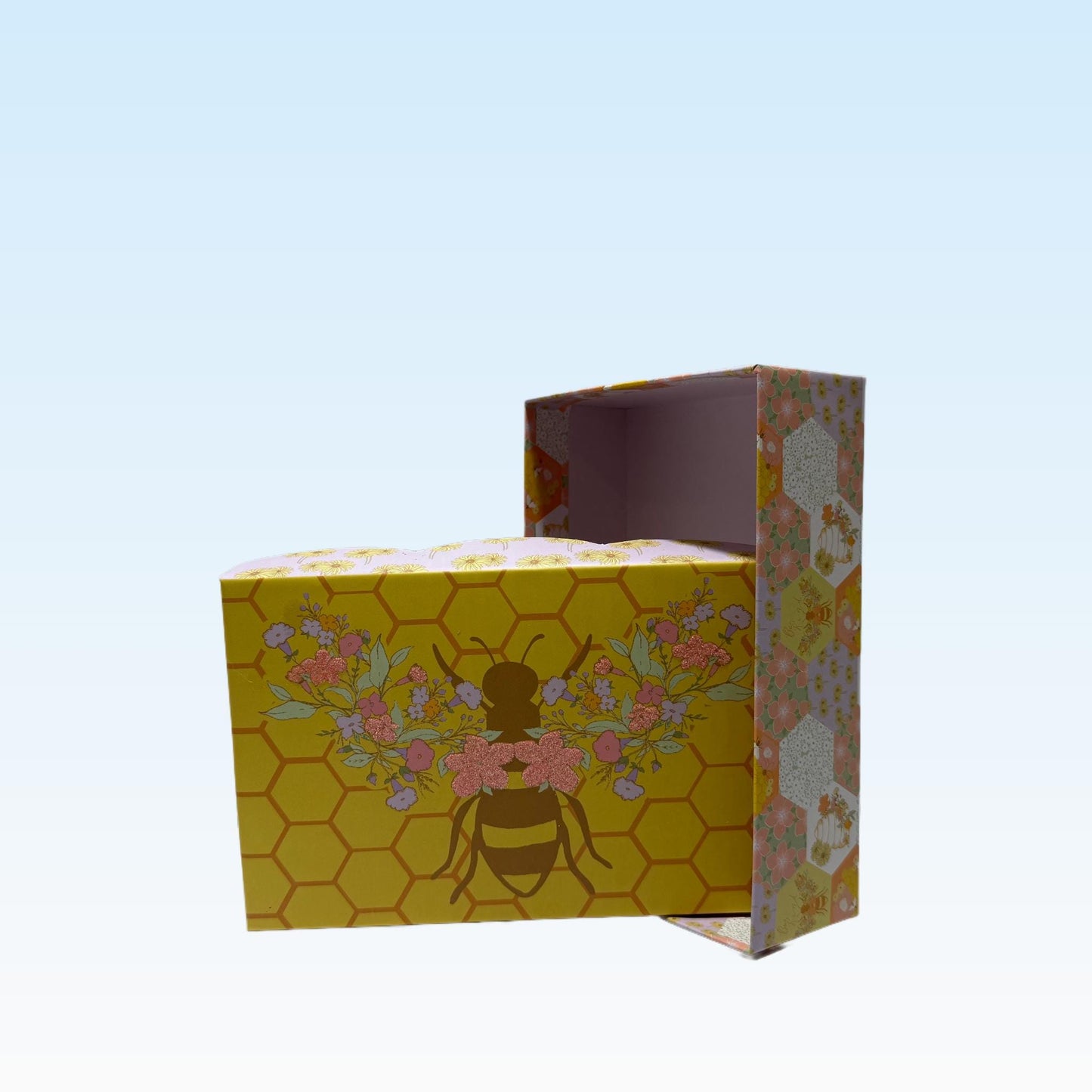 One of a Kind Curated Gift Box with a Handmade Skincare Product by Queen City Skincare in floral bee design.