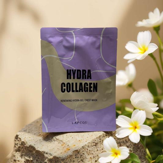 Hydra-Gel Chest Mask by LAPCOS, collagen-infused for firming and hydrating the décolletage area.