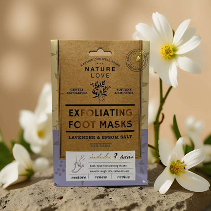 Peel & Soothe | Exfoliating Foot Masks with Lavender & Epsom Salt by Nature Love – 3 Pairs