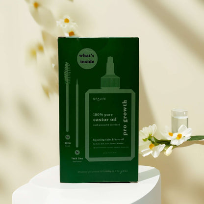 SpaLife 100% Pure Castor Oil packaging with applicators.