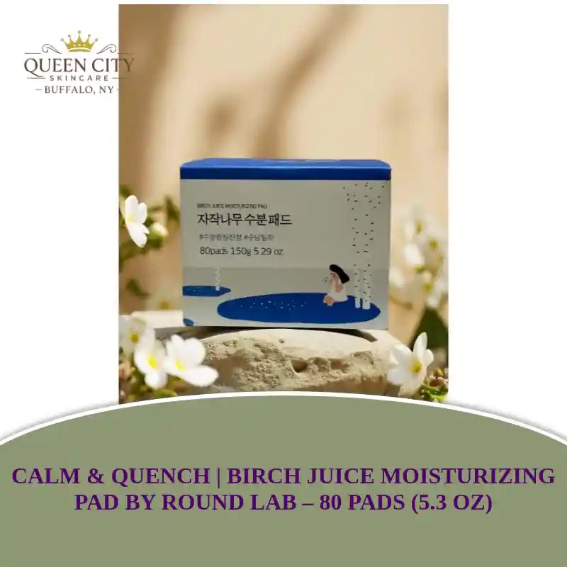 Calm & Quench Birch Juice Moisturizing Pad by Round Lab, 80 pads, hydrating skincare for soothing and replenishing skin.