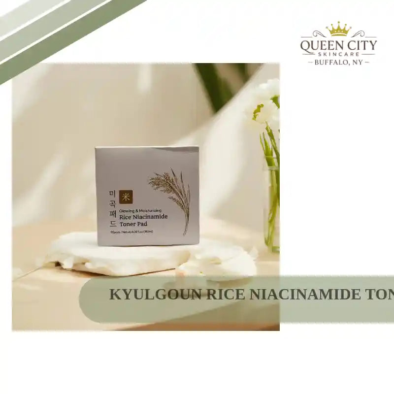 KYULGOUN Rice Niacinamide Toner Pads packaging on table.