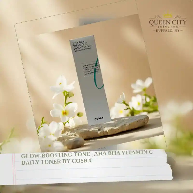 COSRX Glow-Boosting Tone AHA BHA Vitamin C Daily Toner surrounded by flowers on a natural background.
