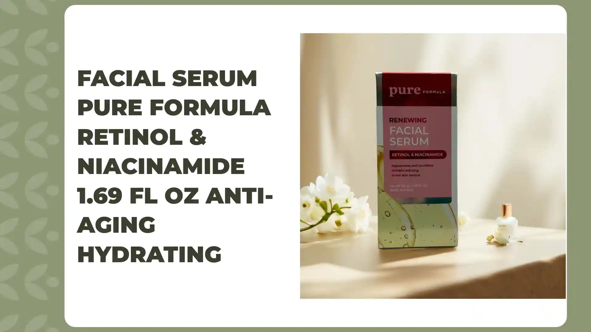 Pure Formula Retinol Niacinamide Facial Serum 1.69oz - Anti-aging, hydrating skincare.