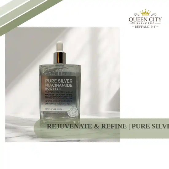 Pure Silver Niacinamide Booster face serum bottle on display.