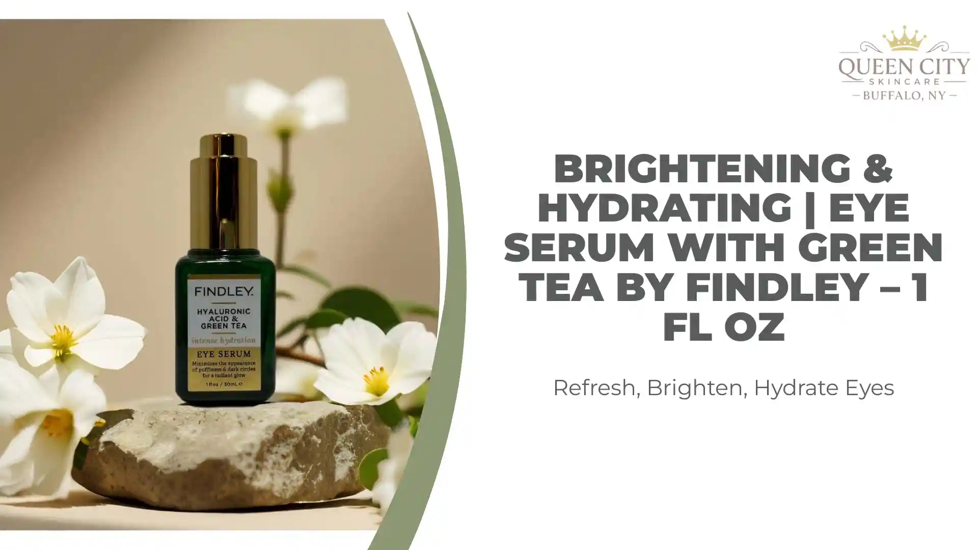 Brightening & Hydrating Eye Serum with Green Tea by Findley in a 1 fl oz bottle, designed to refresh, brighten, and hydrate eyes.