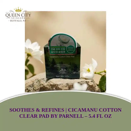 Soothes & Refines Cicamanu Cotton Clear Pad by Parnell - 5.4 fl oz for sensitive skin with Centella and honey extract.