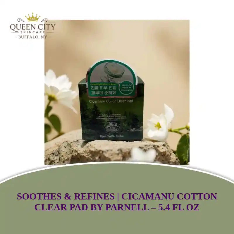 Soothes & Refines Cicamanu Cotton Clear Pad by Parnell - 5.4 fl oz for sensitive skin with Centella and honey extract.