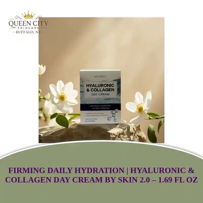 Firming Daily Hydration Hyaluronic & Collagen Day Cream by Skin 2.0 - 1.69 fl oz on a natural background.