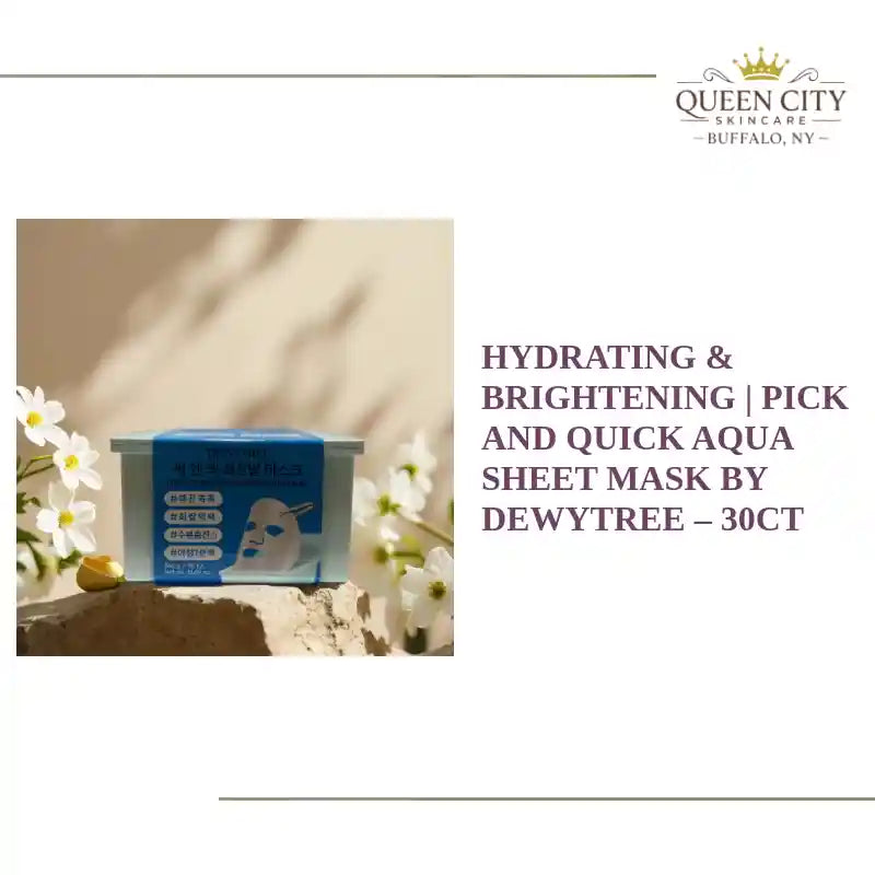 Hydrating & Brightening Dewytree Aqua Sheet Mask, 30ct pack for quick hydration and pre-makeup prep.