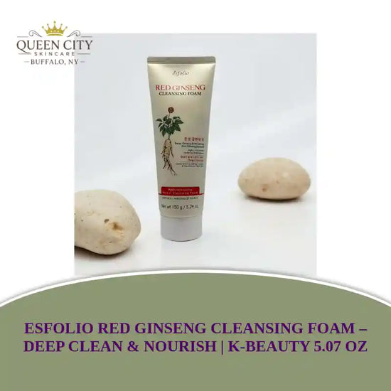 Esfolio Red Ginseng Cleansing Foam tube on display for K-Beauty.