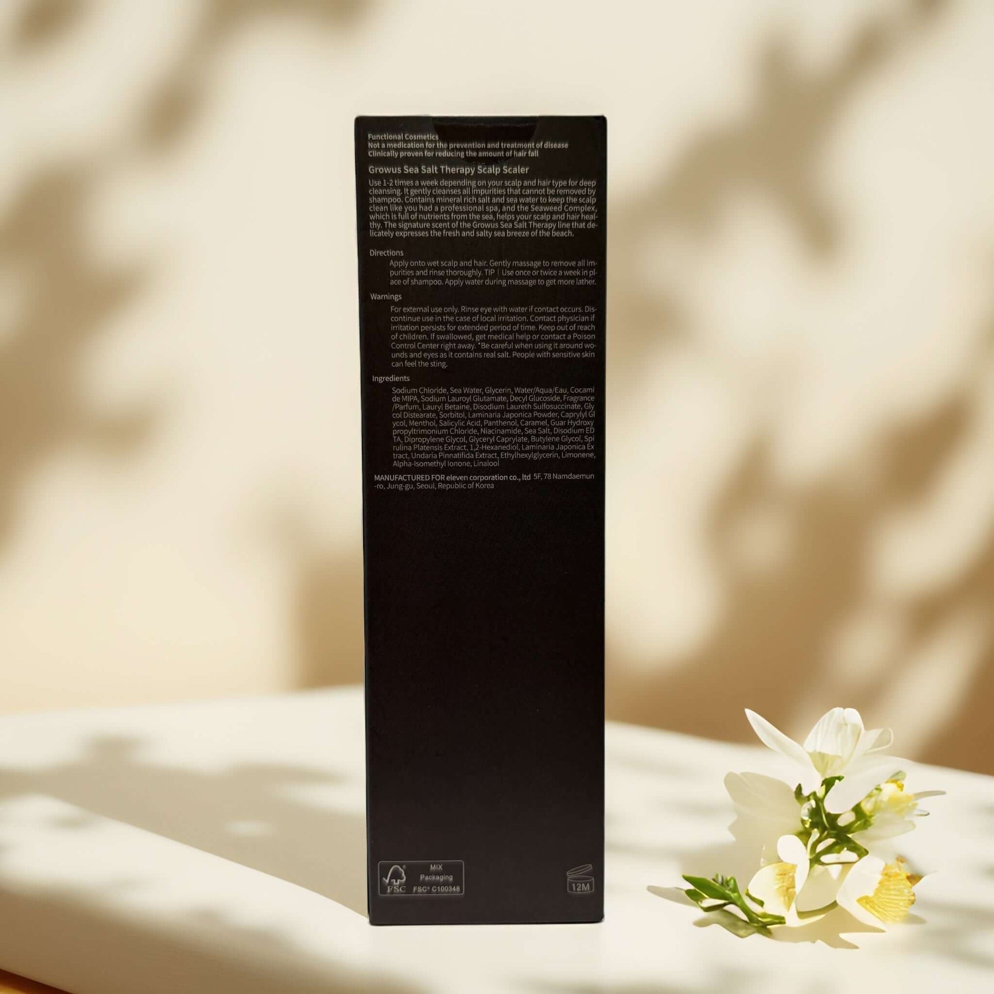 Back of Growus Sea Salt Therapy Scalp Scaler packaging