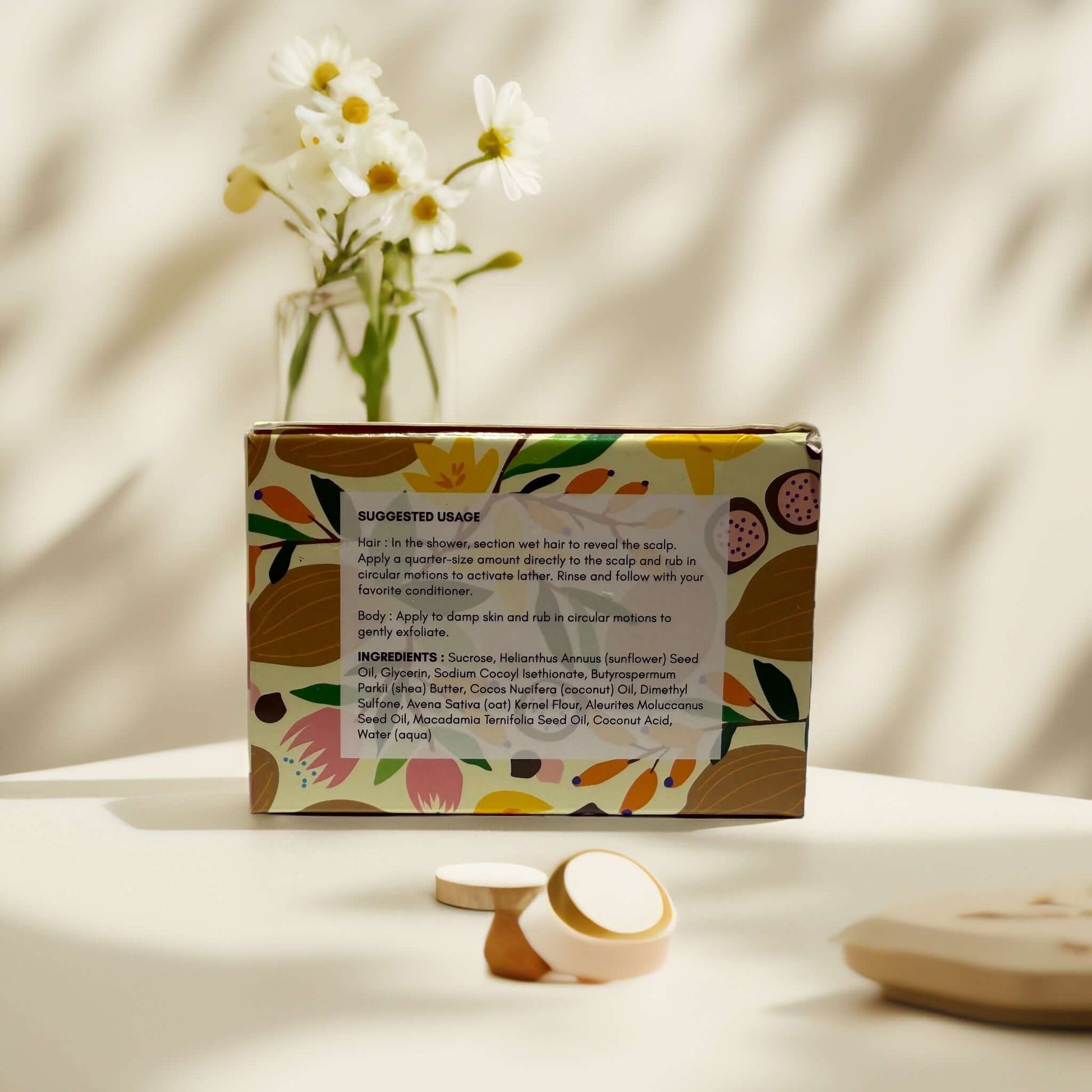 Flora & Noor Shea Sugar Scrub packaging with ingredients list