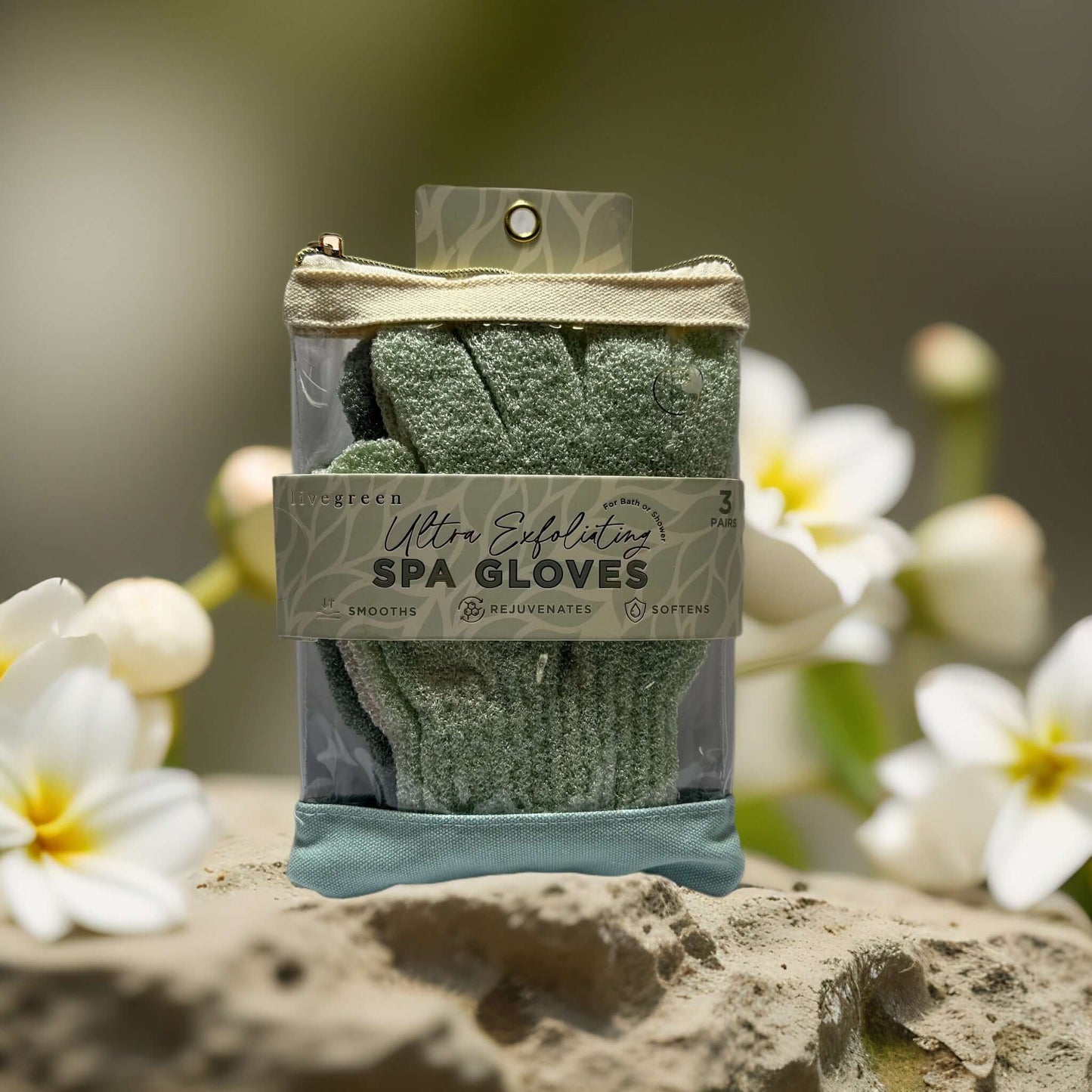 Spa exfoliating gloves in a packaging, perfect for full-body cleansing and gentle exfoliation.