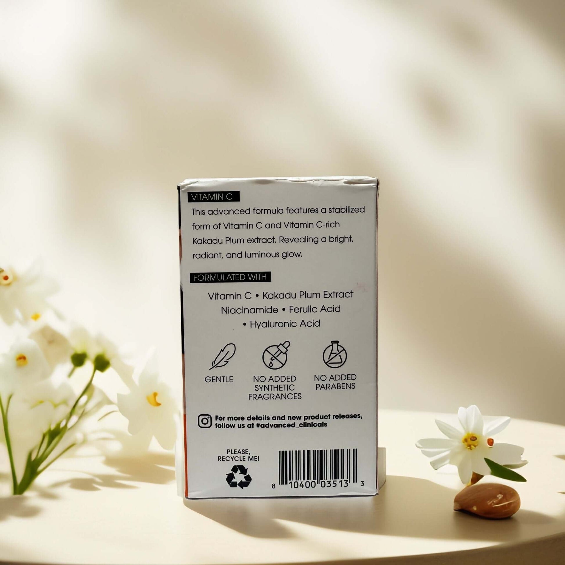Back of Advanced Clinicals Vitamin C Gel-Cream packaging.