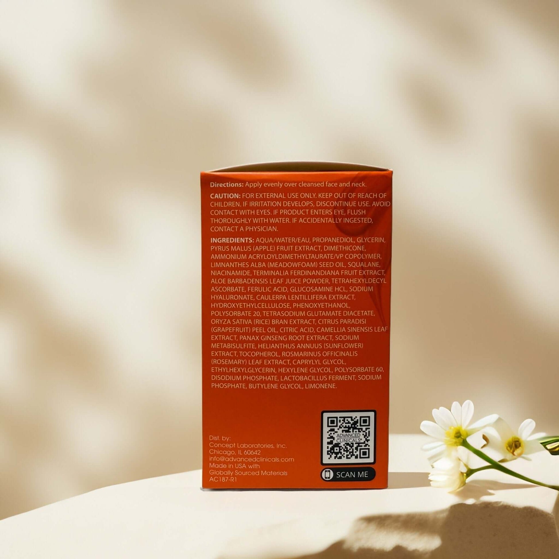 Back of Vitamin C Brightening Gel-Cream packaging with ingredients.